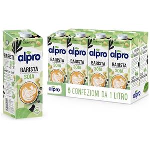 ALPRO BARISTA PROFESSIONAL, Bevanda alla SOIA, Alternativa Vegetale al Latte, Naturalmente Senza Lattosio, per Deliziose Creazioni da Bar 100% vegetale - 8 confezioni x 1 Litro