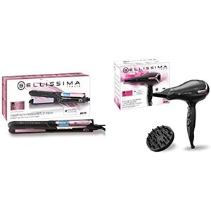 Bellissima Imetec Intellisense B24 100 Piastra per Capelli Lisci e Mossi a 60 & deg & Bellissima Imetec Asciugacapelli K9 2300 Asciuga e Mantiene Idratati i Capelli senza Effetto Crespo, 2300 W