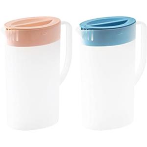 Pomurom Brocca in plastica con coperchio, 2 pezzi da 1,5 l, per frigorifero, per succhi di frutta, limonata, latte, bevande fredde o calde, bottiglia per picnic