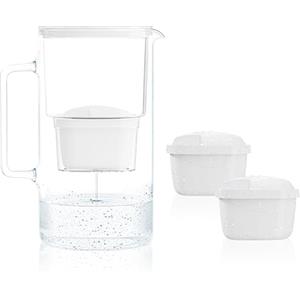 Wessper Caraffa Filtrante Vetro da 2,5 L + 2 Cartucce, Compatibile con Filtro Brita Maxtra, Maxtra+, Brocca Filtrante Aqua BPA Free - Bianco