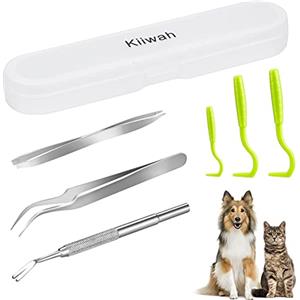 Kiiwah 6pcs Pinza per Zecche, Pinzette per Zecche in Acciaio Inox, Gancio Rimozione Zecche per Animali, Cani e Gatti