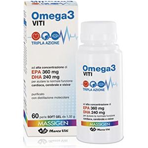 MASSIGEN OMEGA 3 CON EPA e DHA 60 PERLE DA 1,32 g MARCO VITI TRIPLA AZIONE FUNZIONI CARDIACHE, VISIVE, CEREBRALI