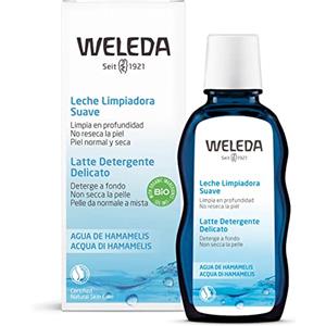 Weleda Latte Detergente Delicato Acqua di Hamamelis, emulsione cremosa con olio di jojoba bio e hamamelis, rimuove impurità, make-up ed eccesso di sebo (1X100 ml)