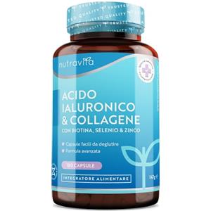 Nutravita Collagene e Acido Ialuronico Integratore 180 Capsule - 1000mg Collagene Idrolizzato + 200mg Acido Ialuronico + Vitamina C, Biotina, Zinco e Selenio - Integratori per Capelli Pelle e Unghie - Nutravita