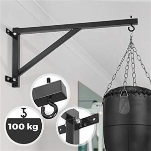 Physionics® Supporto per Sacco da Boxe - per Parete, Carico Massimo 100 kg, in Acciaio - Staffa Boxe, Sostegno, Fissaggio a Muro, Kick Boxing, Pugilato, MMA