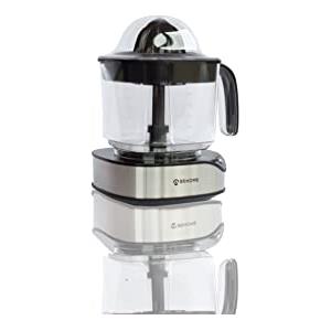 BEHOME Spremiagrumi Elettrico Professionale 1.2L, 2 Coni Estraibili e Doppio Senso di Rotazione | LED Blu, Caraffa graduata e facilmente smontabile, Nero e Argento