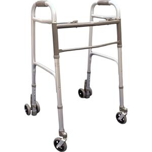 HEALTH Medical Fab Deambulatore pieghevole, regolabile in altezza con 2 ruote piroettanti e 2 gemellate con sistema di frenata a pressione