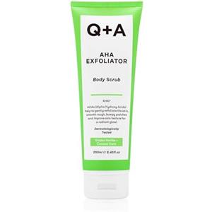 Q+A Scrub Esfoliante per il Corpo con AHA, una miscela di acido lattico e glicolico uniti a esfolianti, per una pelle morbida e elastica, 250 ml