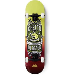 GHETTO BLASTER Skateboard Completo Professionale, Principianti, Bambini, Adulti, Tavola in Acero 7 Strati, Cuscinetti Abec 9, Ruote 52mm, Peso Max 90kg, Skull Red Yellow 8.0"