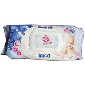 Setablu Salviettine Baby Talco - 4 Confezioni da 72 Pezzi, Emollienti e Rinfrescanti per Neonati