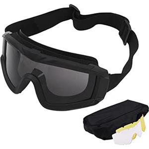 Tiardey Occhiali Softair Occhiali da Tiro per Sport all'Aria Aperta Protezione UV Antiappannamento con 3 Paia di Lenti di Ricambio per Paintball Equitazione Tiro Caccia Ciclismo-Nero