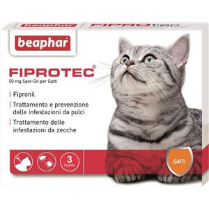 Beaphar Fiprotec Spot On Gatto - Antiparassitario in 3 Pipette da 50 mg per Pulci e Zecche