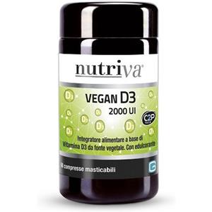 Nutriva Vegan D3 2000 UI - Integratore di Vitamina D3 Vegetale per Ossa e Sistema Immunitario - 60 Compresse