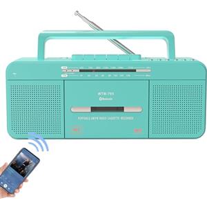 WISCENT Lettori Audio Cassette Portatili con USB/Bluetooth/Radio Stereo AM/FM, Registratore con Microfono integrato, Convertitore da Cassetta a MP3, jack per auricolari (Lettore cassette verde)