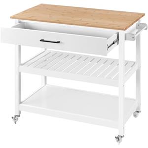 Yaheetech Carrello da Cucina Bianco a 3 Ripiani con Ruote Cassetto Carrello di Servizio Carrellino Portaoggetti Multiuso Salvaspazio Stile Moderno Porta Microonde 101,5 x 51 x 92,5 cm