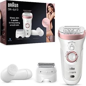 Braun Silk-épil 9 Depilatore Donna, Epilatore Elettrico Donna con Testina Radente e Rifinitore, Spazzola Pulizia Viso Inclusa, Tecnologia MicroGrip, SensoSmart 9/880 Rose Gold e Bianco