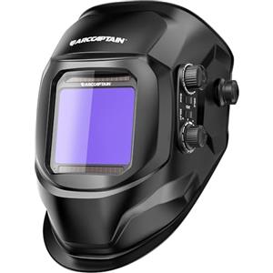 ARCCAPTAIN Maschera Saldatura Autoscurante, 100 x 93 mm, Con Ampio Campo Visivo, Real Colour Completamente Automatico, con Casco per Saldatura, Colore Vero, Ombra Larga 4/9-13 per MIG, TIG, ARC