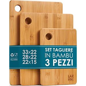 LARHN. Set Taglieri da Cucina in Legno di Bambù - 3 Pezzi Extra Spessi 1,5 cm - Tagliere da Cucina 33x22 / 28x22 / 22x15 cm - Resistenti, Facili da Pulire e Delicati sulle Lame