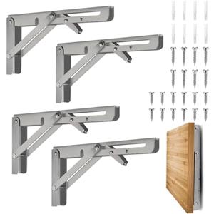 Tesyeux 4Pezzi Staffa Pieghevole 350mm,Mensola per Tavolo da Muro,Staffe Mensole Pesanti,Reggimensola Pieghevoli Inox,Supporti Tavolo a Parete Folding Mensola per Banco di Lavoro Fai da Te,Carico Massimo:80kg