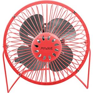 My Wave - Mini Ventilatore USB - Colore Rosso - Ventilatore da Tavolo con 5 V - Ideale per Portarlo Sempre con Te - Interruttore a Leva con 1 Velocità - Dimensioni di 14,9 x 9,6 x 14,6 cm