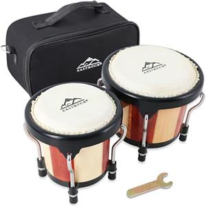 EASTROCK Bongo Drum 4 e 5 tamburi per adulti e principianti, 10.2 cm e 5 pollici, per adulti, bambini, professionisti, strumenti a percussione in legno e metallo con chiave sintonizzabile