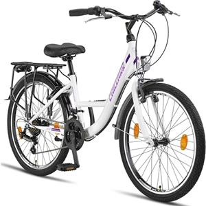 Chillaxx Bike Strada Premium City Bike in 24, 26, 28 pollici, bicicletta per ragazze, ragazzi, uomini e donne, cambio a 21 marce, bicicletta olandese (24 pollici, freno a V bianco)