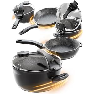 STONELINE Future Set di Pentole, Composto da Pentola per Brasato/Casseruola/Pentola con Manico/Padella per Cottura Lenta/Padella per Rosolare