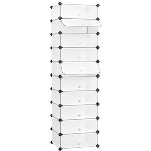 SONGMICS Scarpiera a 10 Scomparti, Scaffale Componibile in Plastica, Armadietto Portascarpe Fai da Te con Ante e Martelletto, Mobiletto Porta Scarpe, Bianco LPC10W