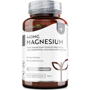 Nutravita 945mg Magnesium complex - 440 mg di Magnesio Elementare per Dose - 180 Capsule Vegane per 90 Giorni - Suprema Biodisponibilità - Supporta Muscoli, Ossa, Metabolismo Energetico - Prodotto da Nutravita