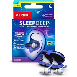 Alpine SleepDeep - Tappi orecchie per dormire in gel morbido (Taglia S + M/L) - Forma ovale 3D per eliminazione del rumore, ottimizza comfort e attenuazione - 2 paia di taglie S + M/L