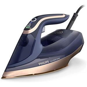 Philips Domestic Appliances Philips Azur Serie 8000 Ferro A Vapore - 85 g/min Di Vapore Continuo, 260 g Di Colpo Di Vapore Turbo, 3000 W, Tecnologia OptimalTEMP, Piastra SteamGlide Elite, Blu Scuro (DST8050/20)