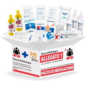 Akitaink Kit di reintegro ALLEGATO 1 SENZA SFIGMOMANOMETRO pacco medicazione per cassetta di pronto soccorso aziendale con un organico di almeno 3 dipendenti, Conforme 388/DL81, Made in Italy