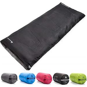 meteor Sacco a Pelo rettangolari Ideale per Bambini e Adulti - Campeggio Viaggio Escursioni Trekking Albergo - Leggero Compatto Confortevole con Sacco a Compressione Snooze (Nero)