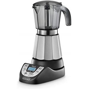 De'Longhi Alicia PLUS EMKP63.B Caffettiera Moka Elettrica 3-6 Tazze, Caffè caldo per 30 minuti, Funzione ORZO, Spegnimento automatico, Risparmio energetico, Facile da usare e da pulire, Nero/Argento