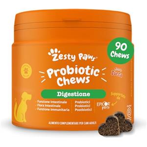 Zesty Paws Probiotici per Cani Chew, Fermenti Lattici Cane, Probiotico Digestivo per Cani - Integratore Alimentare Complementare per Cani Adulti di tutte le Taglie con Prebiotici e Postbiotici