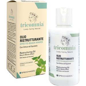 Specchiasol Tricomnia Olio Ristrutturante Effetto Beach Waves - 150ml, Olio non olio con Ortica, Equiseto ed Elicriso per luminosità e morbidezza dei capelli