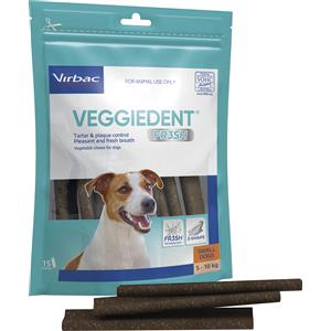 Virbac Veggiedent FR3SH S - Snack Dentale per Cani (5-10 Kg) con 15 Stick per Alito Fresco e Salute Orale