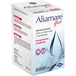 IBSA Aliamare Iper - Soluzione Ipertonica Sterile per Igiene Nasale e Aerosolterapia - 25 Flaconcini da 5 ml