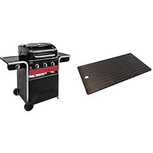 Char-Broil Gas2Coal Hybrid Grill - Barbecue A Gas E Carbonella Con 3 Fuochi, Nero & 140008 Piastra Per Grill A 3 Fornelli, Nero