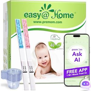 Easy@Home 40 Test Ovulazione + 10 Test Gravidanza + 50 Tazze, Altamente Preciso, Monitoraggio Attendibile del Ciclo e del Periodo Fertile, Alimentata da gratuita Italiana APP Premom