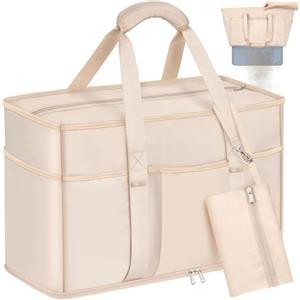 BTNEEU Grande Borsa da Spiaggia 45L Borsa Mare Donna Famiglia con Chiusura Zip 50x35x20cm XXL Shopper Weekender Borsone Tote Bag per Shopping Viaggio Picnic (Kaki)
