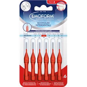 Emoform Scovolini Interdentali ISO 2 Rosso - 6 Pezzi con Tecnologia Soft Care per Pulizia Delicata