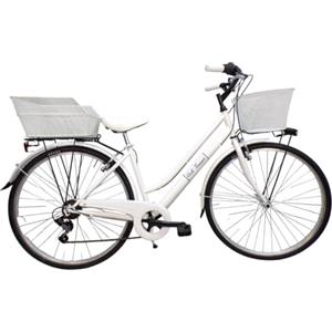 Cicli Tessari - bicicletta donna bici da passeggio city bike 28 cambio 6 velocita' con cesto anteriore e posteriore colore bianco