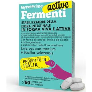 MyPetPrime Fermenti Lattici Cane ACTIVE 60 Cpr Probiotici Digestivi da 6,5 Miliardi con Inulina - Equilibrio Intestinale e Digestione, Ripristino della Flora Batterica, Riduzione di Prurito Cutaneo