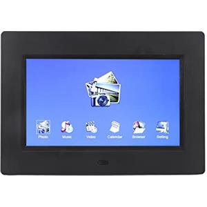 Sxhlseller Cornice Digitale da 7 Pollici, Telecomando, 800x480, Memoria da 32 GB, Altoparlanti Stereo con Orologio, Calendario e Musica MP3, Facile da Usare, per la Riproduzione di (Spina