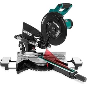 VONROC Troncatrice scorrevole 2200W - 255mm PRO. Velocità regolabile. Multimateriale. Con laser, luce LED e lama 48T
