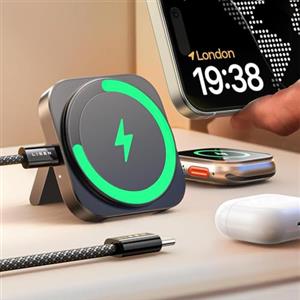 LISEN Caricatore Wireless per iPhone [Super Portatile] LISEN Stazione Ricarica per iPhone Apple Watch Airpods, Caricatore Magsafe Charger Apple Viaggi Accessori per Magsafe Stand per iPhone 16 15 Serie,Nero