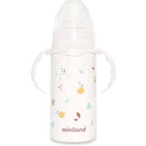 Miniland Thermobaby Valencia 240ml. Thermos da 240 ml in acciaio inox con tettarella, doppio strato di acciaio, che mantiene la temperatura della bevanda fredda e calda per ore.