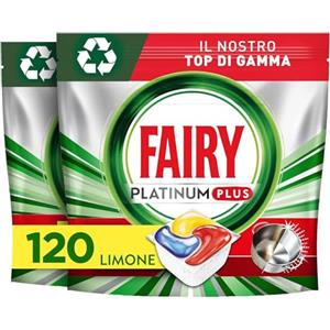 Fairy Platinum Detersivo Pastiglie Lavastoviglie Plus, 120 Capsule, Limone, Tecnologia Anti-Opaco Con Azione Brillantante, Contro Il Grasso E Le Incrostazioni Ostinate