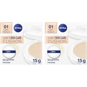 NIVEA Q10 Plus Anti-Age 3in1 Skin Care Cushion 15ml, Crema colorata viso idratante e anti-età, Crema Viso antirughe e BB cream FP15, Fondotinta cushion arricchito con Coenzima Q10, 01 Light-Medium
